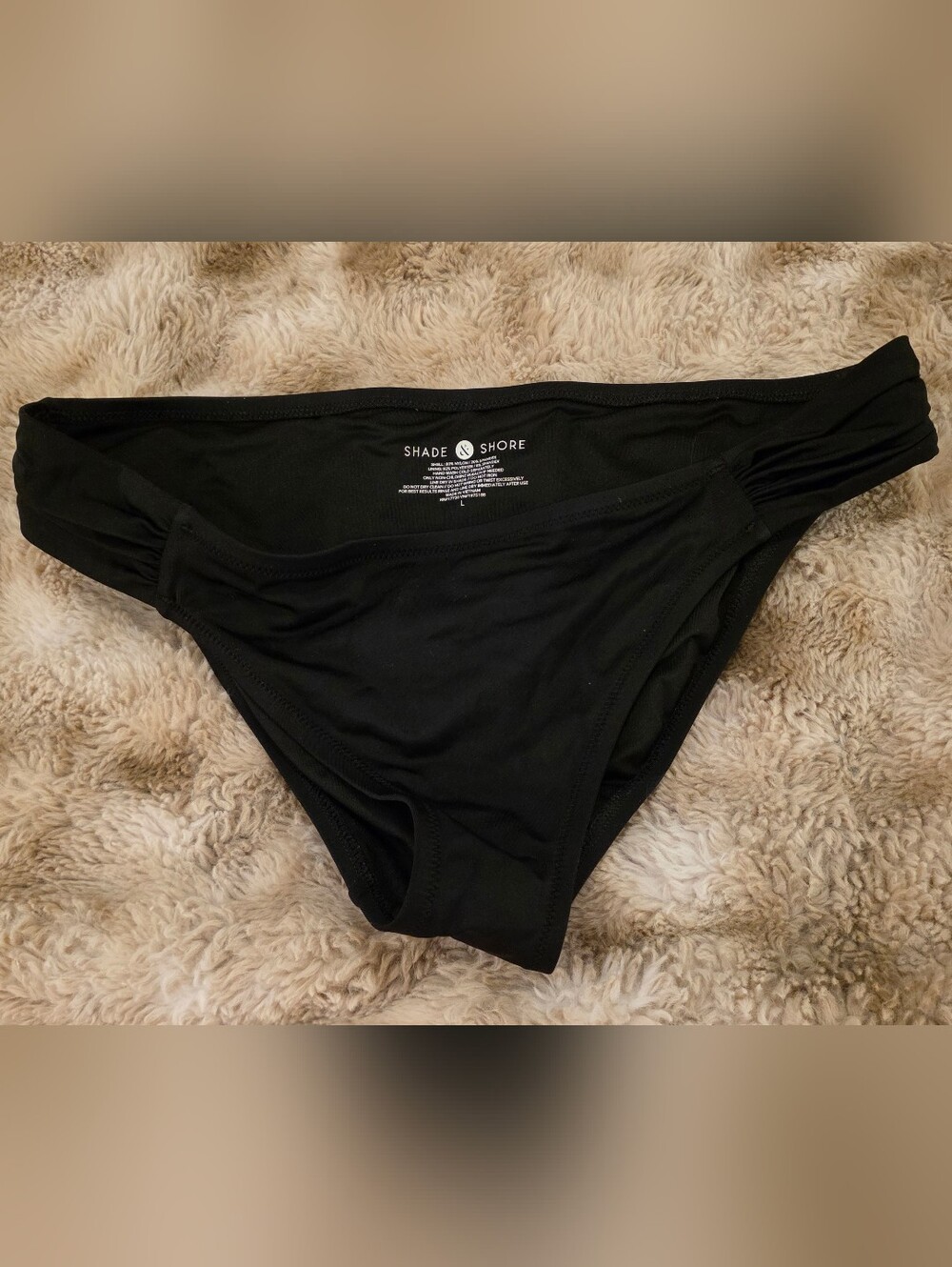Shade & Shore Black Ruched Side Bikini Bottom Sz Large Like New